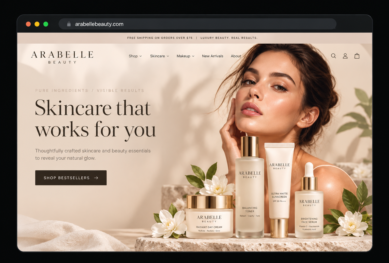 Arabelle Beauty website — beauty and skincare ecommerce store