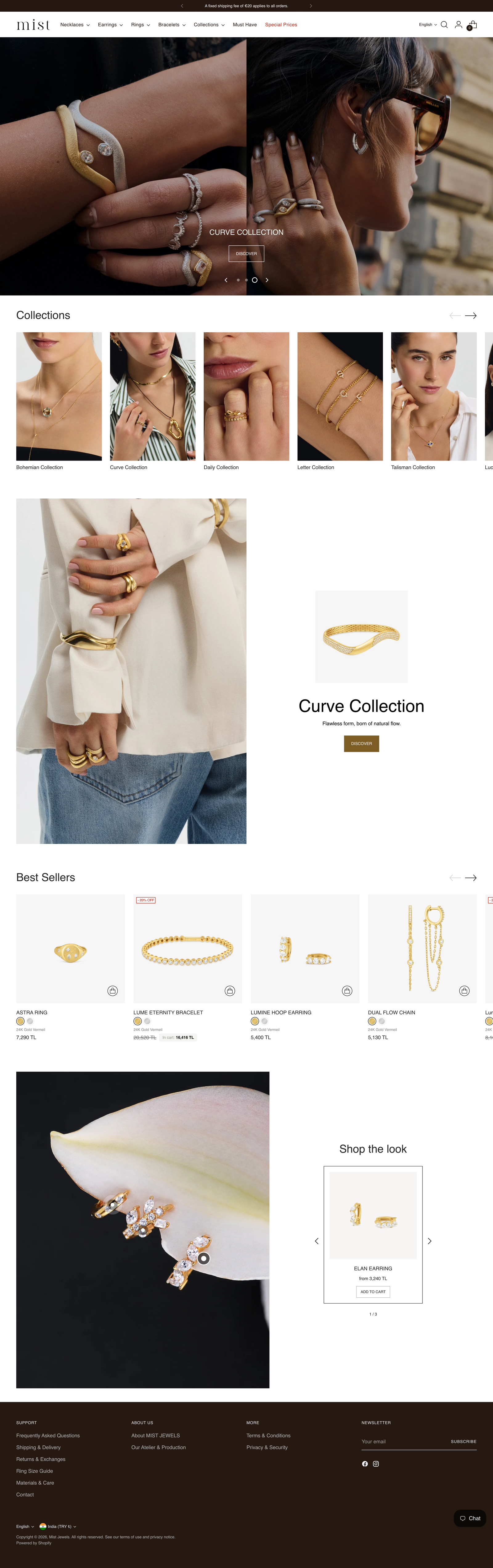 Mist Jewels Shopify store — jewelry eCommerce redesign